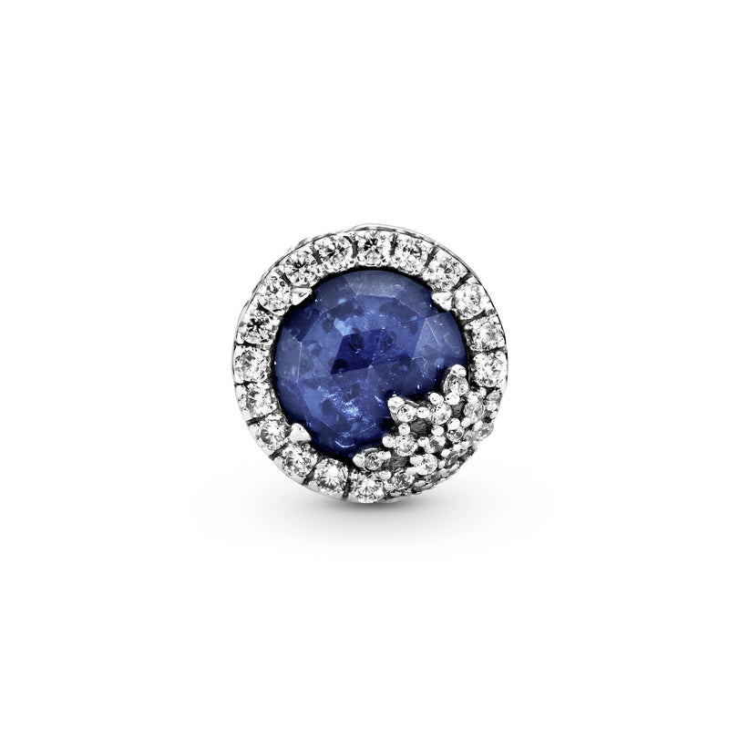Snowflake silver charm with twilight blue crystal and clear cubic zirconia