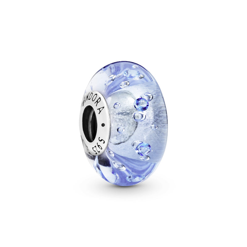 Silver charm with blue and transparent Murano glass and blue cubic zirconia