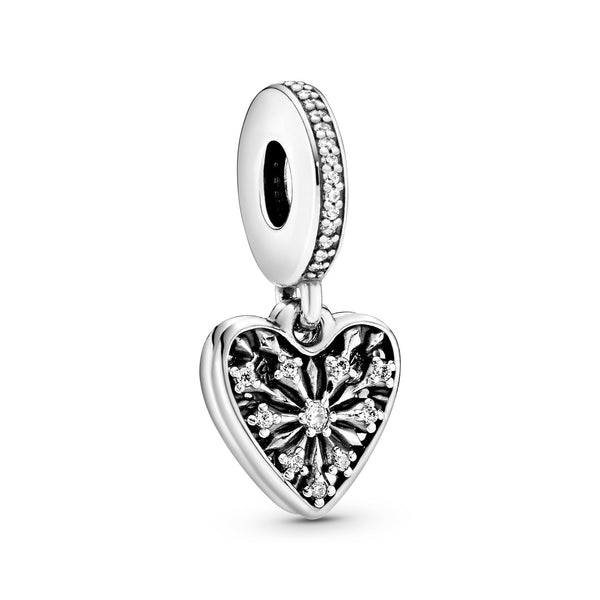 Ice crystal heart silver dangle with clear cubic zirconia