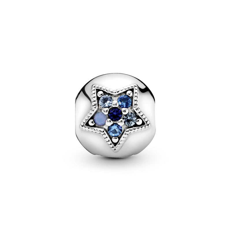 Star silver clip with Swiss blue crystal, opalescent blue crystal, sky blue crystal and royal blue crystal