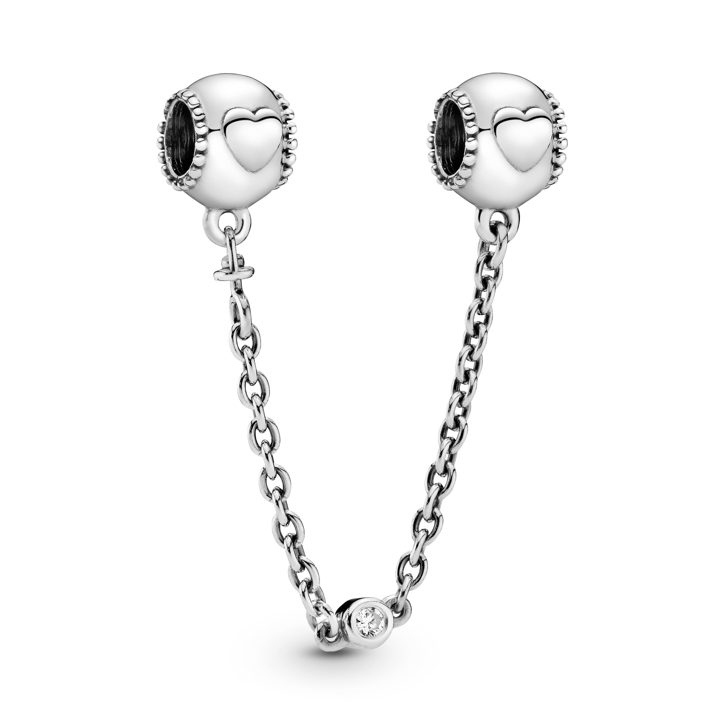 Hearts silver safety chain with clear cubic zirconia