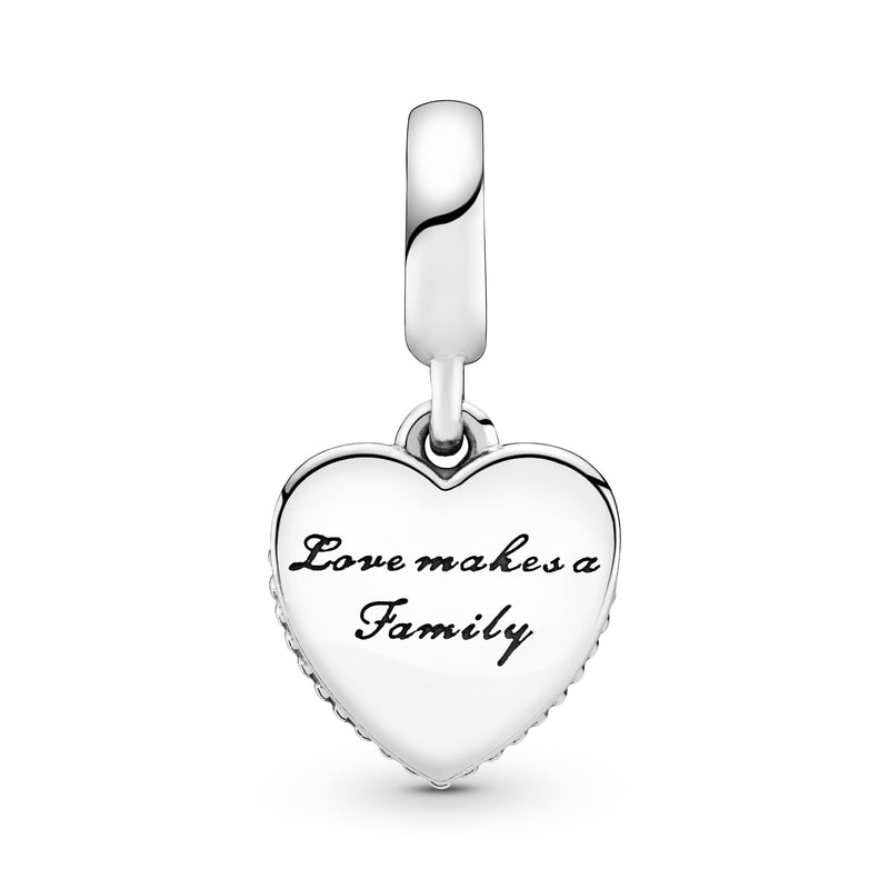 Family heart silver dangle with pink enamel and clear cubic zirconia