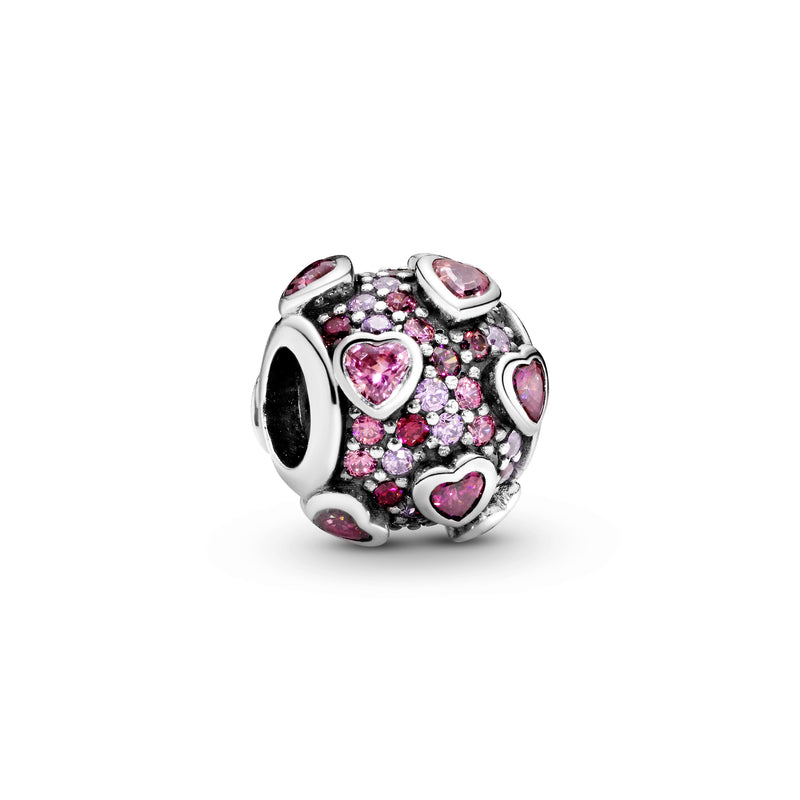 Silver charm with fancy pink, red and orchid cubic zirconia