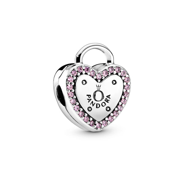 Heart padlock silver clip with fancy fuchsia pink cubic zirconia