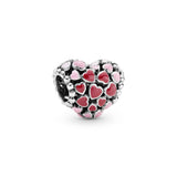 Heart silver charm with red and pink enamel