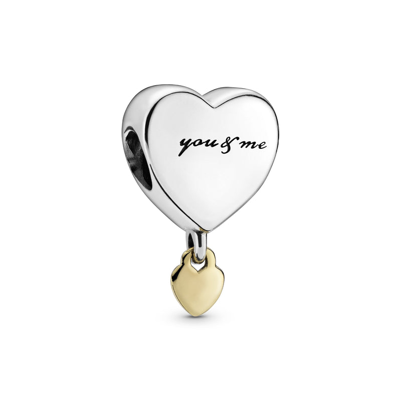 You & me heart silver charm with 14k