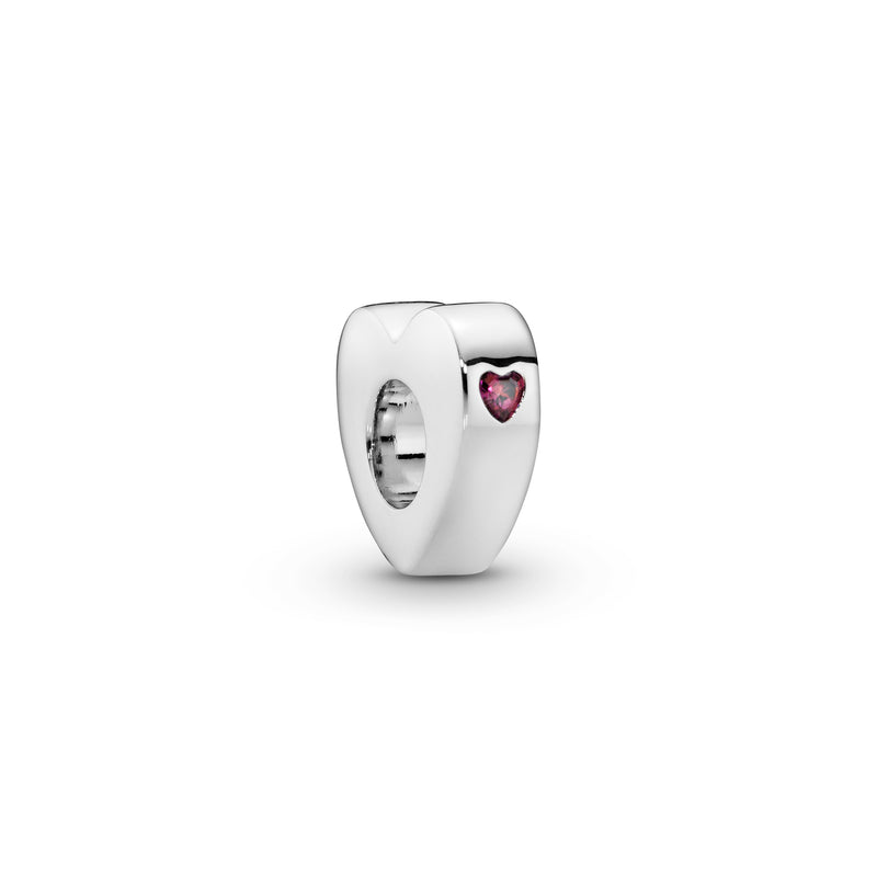 You & me heart-shaped silver spacer with red cubic zirconia