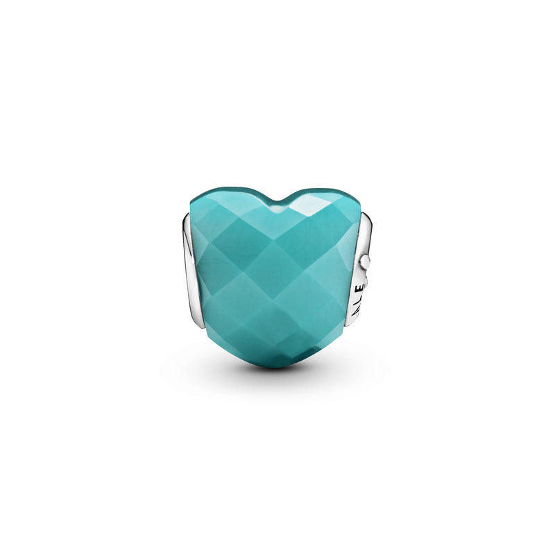 Heart silver charm with scuba blue crystal