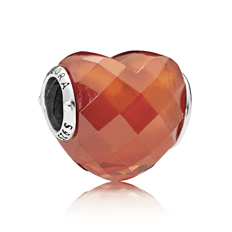 Heart silver charm with orange cubic zirconia