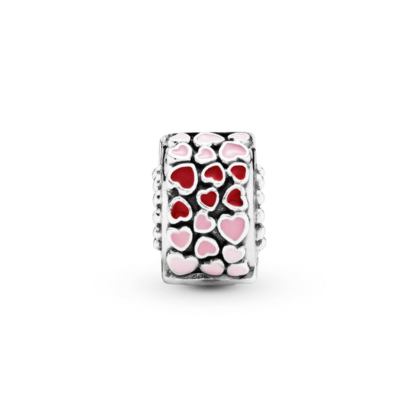 Hearts silver clip with red and pink enamel