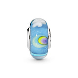 Rainbow and clouds silver charm with iridescent, white, grey, blue, yellow, green and transparent Murano glass and German glass