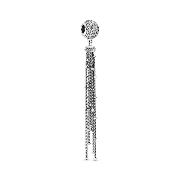 Tassel silver dangle with clear cubic zirconia