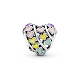 Heart silver charm with pink, purple, blue, yellow and green enamel