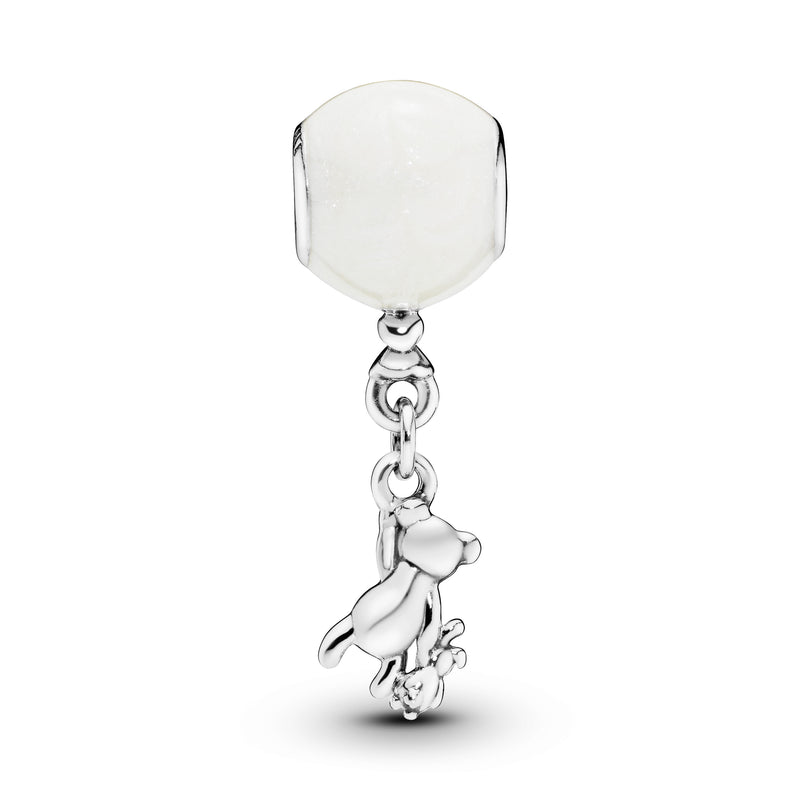 Balloon, teddy and rabbit silver charm with silver enamel and clear cubic zirconia