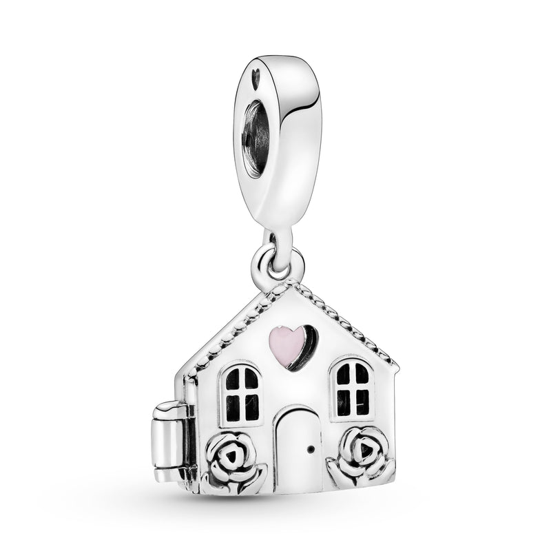 House silver dangle with pink enamel