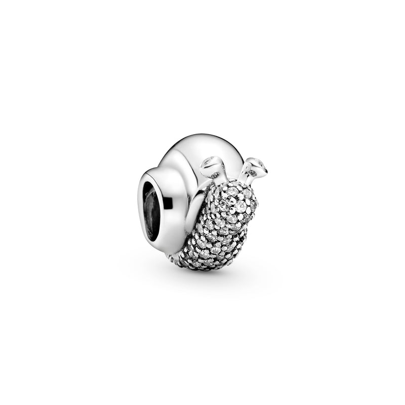 Snail silver charm with clear cubic zirconia and orchid pink crystal