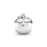 Teapot silver charm with clear cubic zirconia and pink enamel