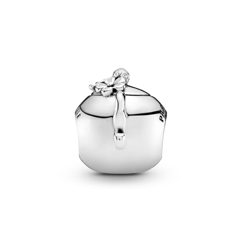 Teapot silver charm with clear cubic zirconia and pink enamel