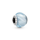 Wave silver charm with aqua blue crystal