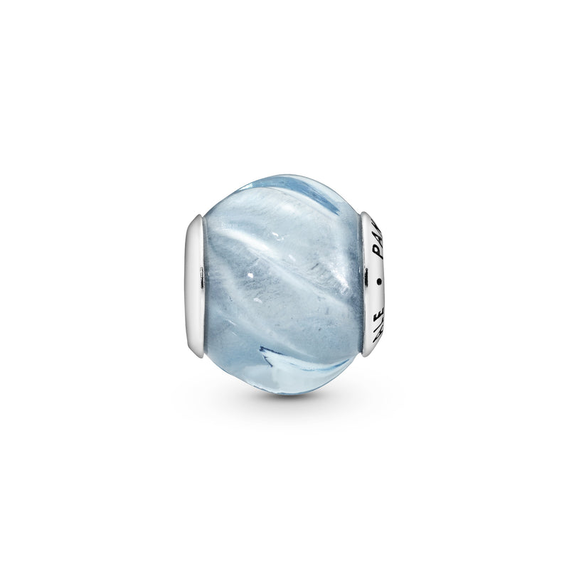 Wave silver charm with aqua blue crystal