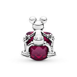 Disney Mickey silver heart charm with fuchsia rose crystal