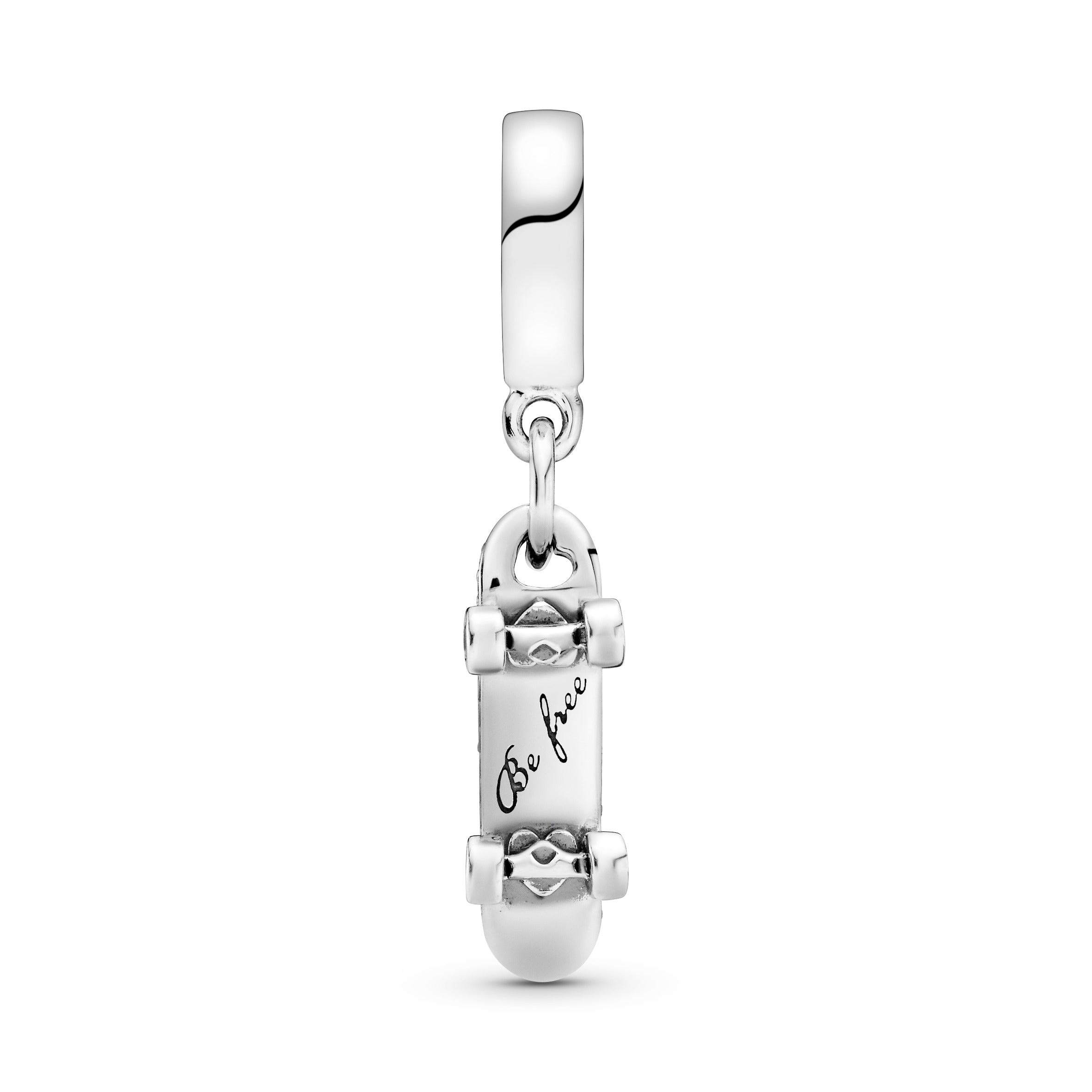 Skateboard silver dangle with clear cubic zirconia