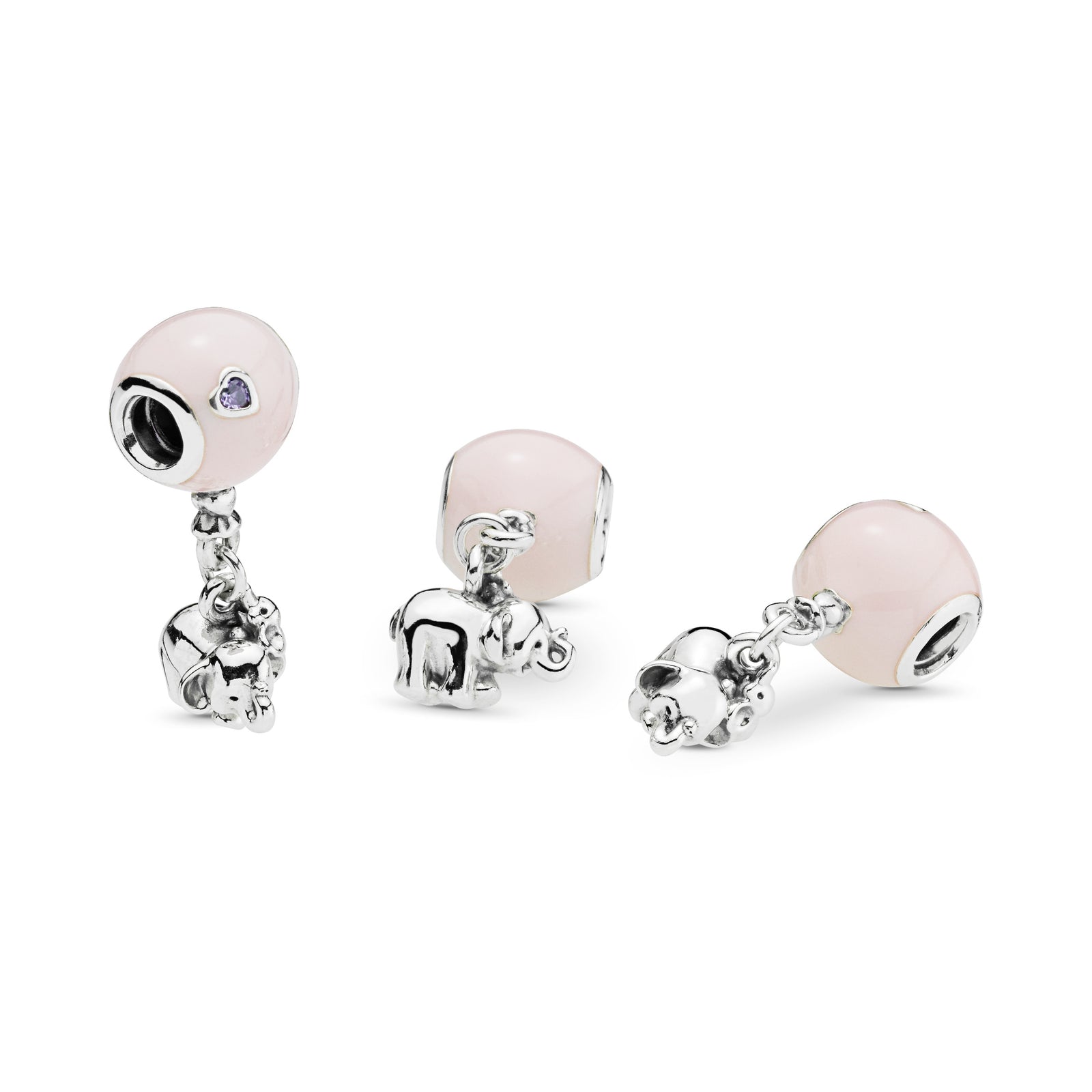 Balloon and elephant silver charm with pink enamel and royal purple cr Pandora Jordan