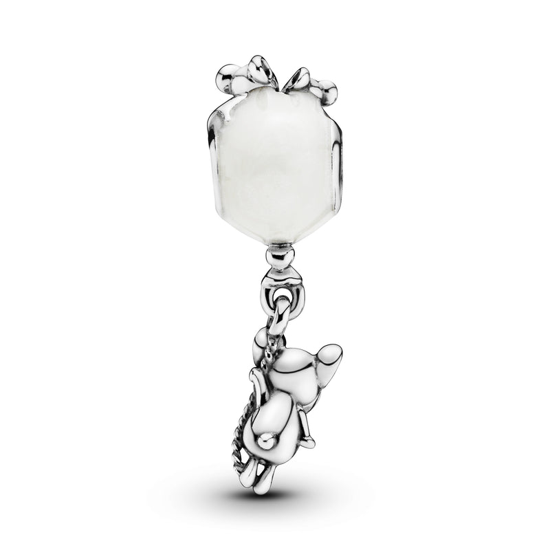 Balloon and mouse silver charm with silver enamel and clear cubic zirconia