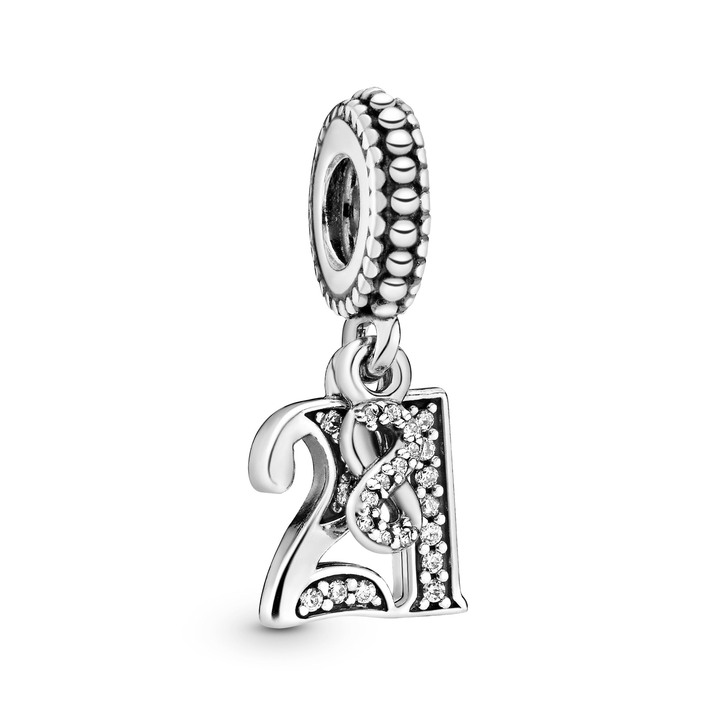 21 silver dangle with clear cubic zirconia