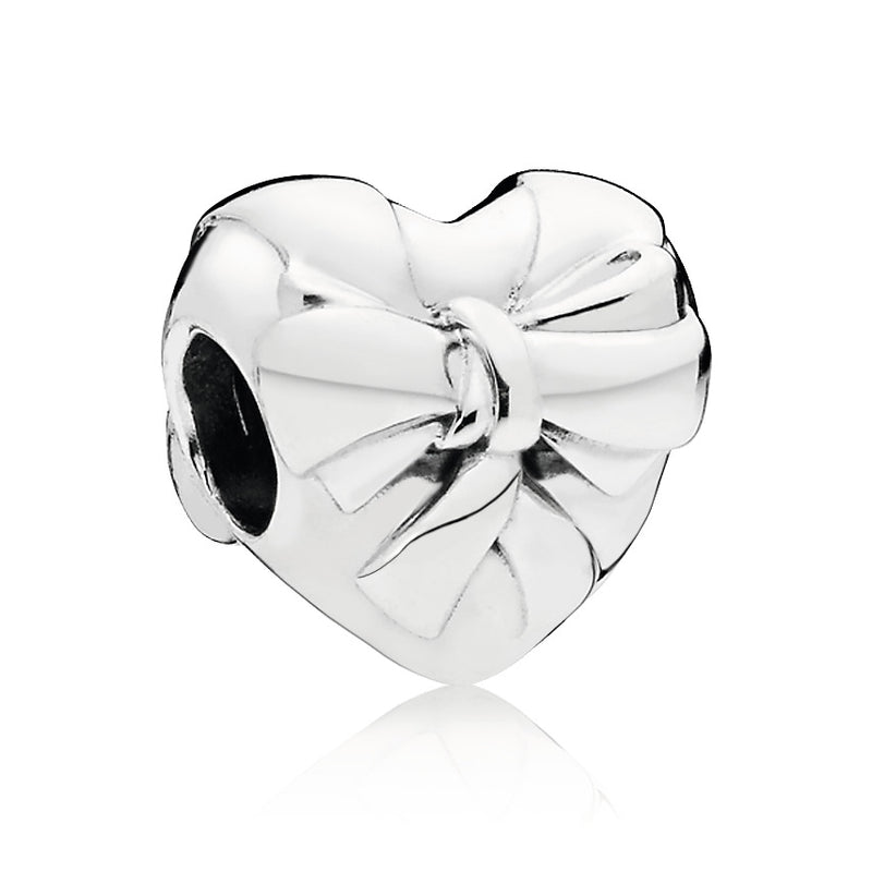 Bow heart silver charm