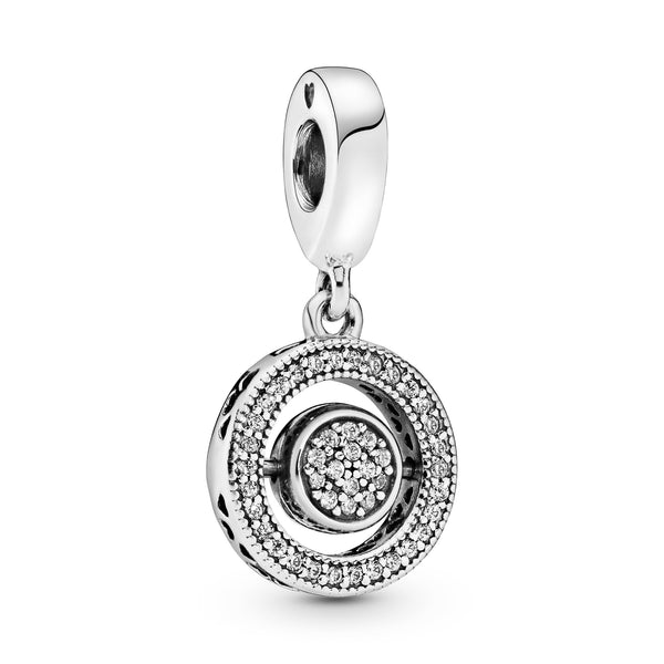 PANDORA logo silver spinning dangle with clear cubic zirconia