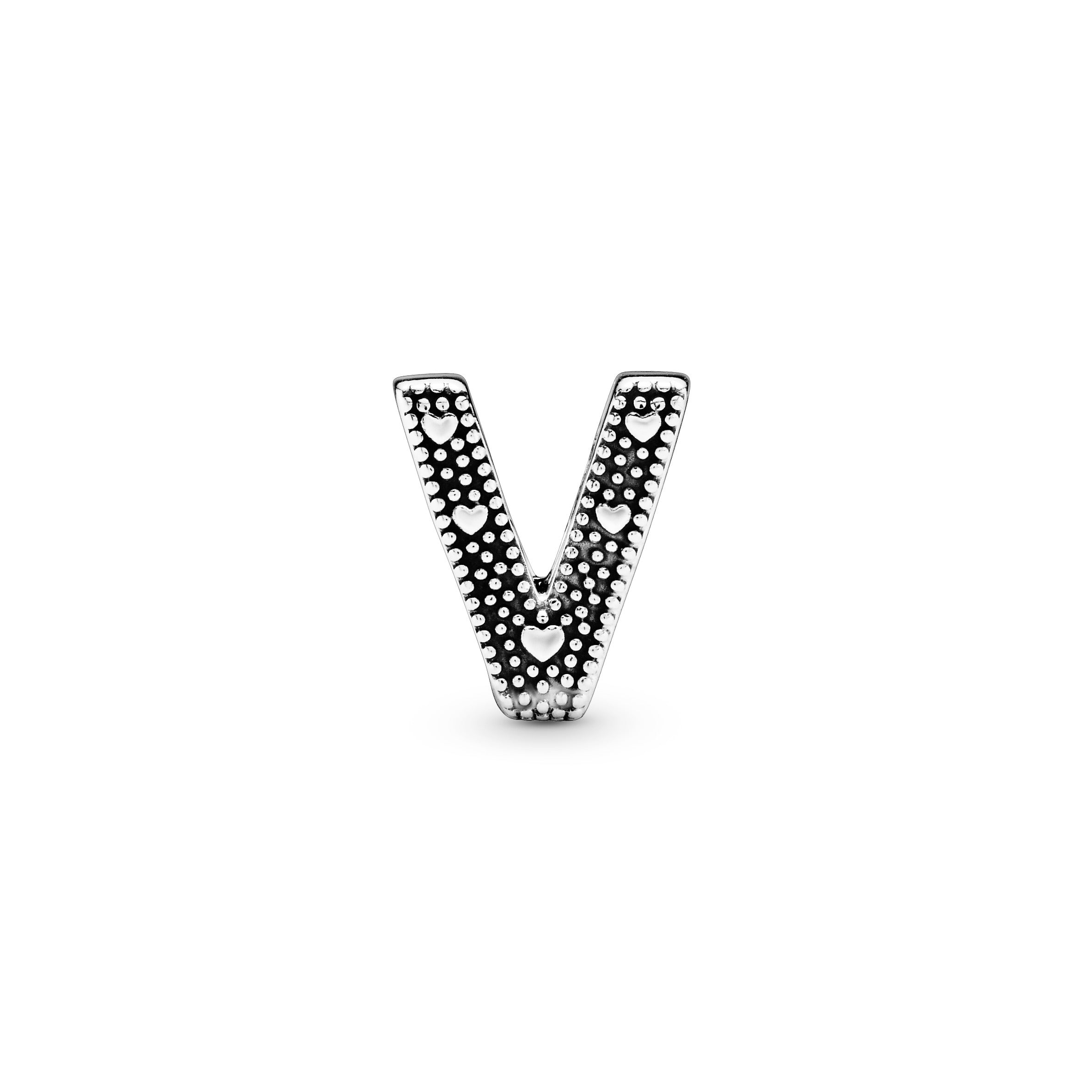 Letter V silver charm