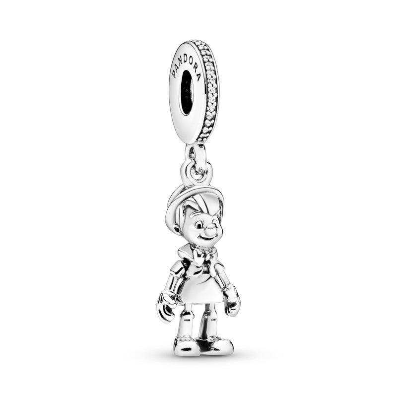 Disney Pinocchio silver dangle with clear cubic zirconia