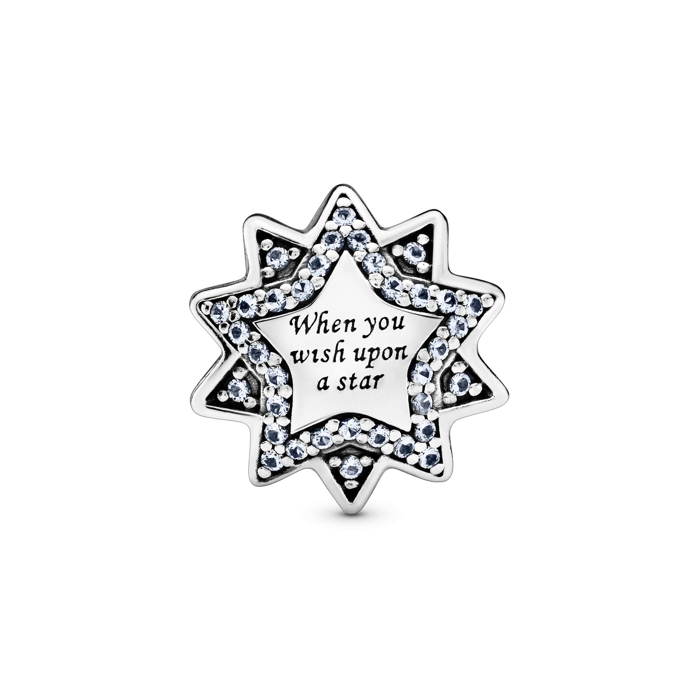 Disney star silver charm with light blue crystal and clear cubic zirconia