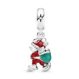 Disney Mickey Santa silver dangle with red, green enamel and clear cubic zirconia