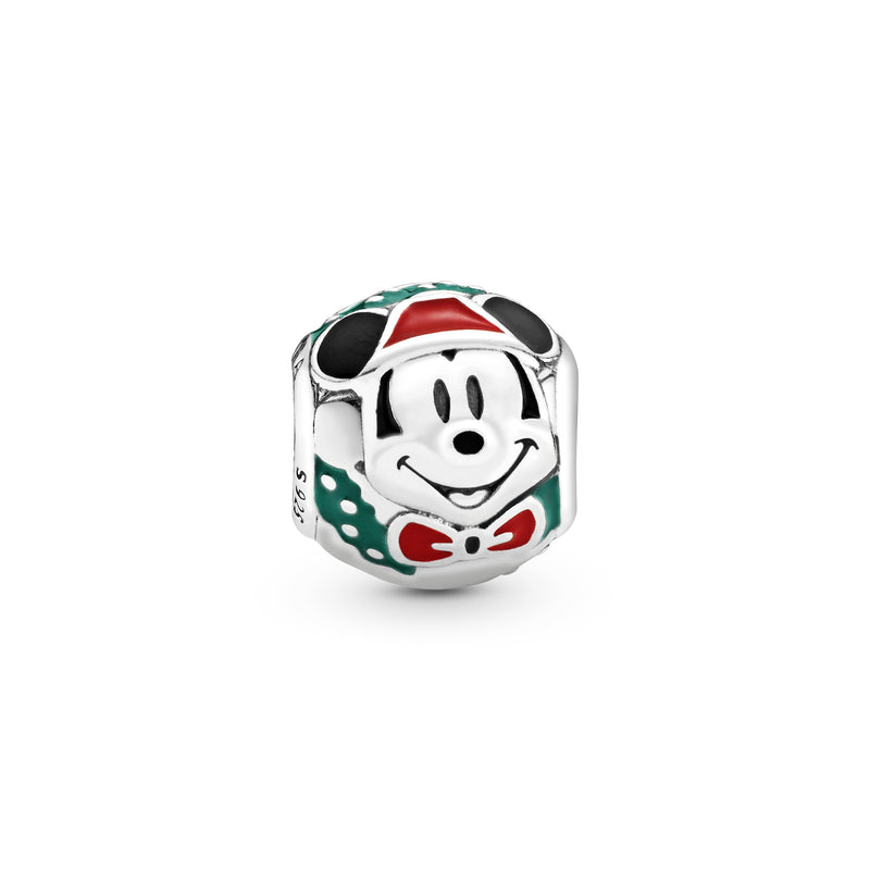 Disney Mickey Santa silver charm with green, red and black enamel