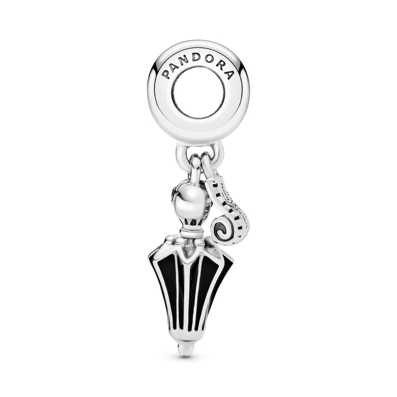 Disney Mary Poppins umbrella silver dangle with black enamel and clear cubic zirconia