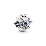 Firework silver charm with royal blue crystal and clear cubic zirconia