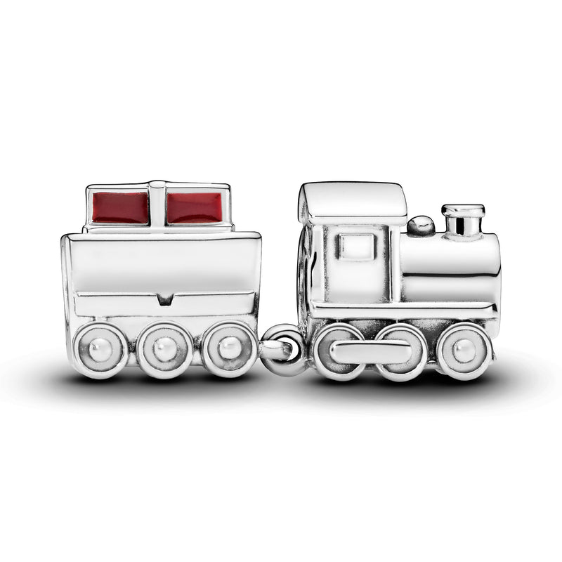 Christmas train silver charm with red enamel