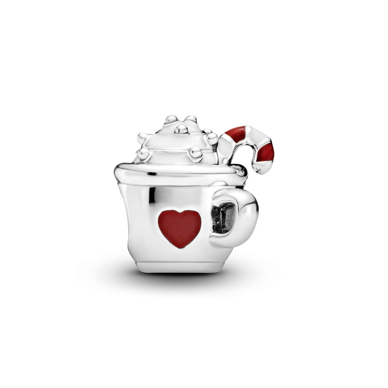 Cocoa mug silver charm with red and white enamel