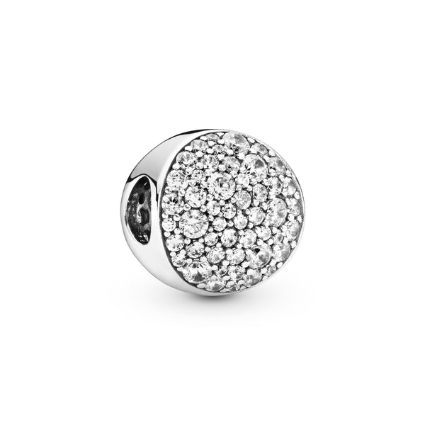 Abstract pave silver charm with clear cubic zirconia