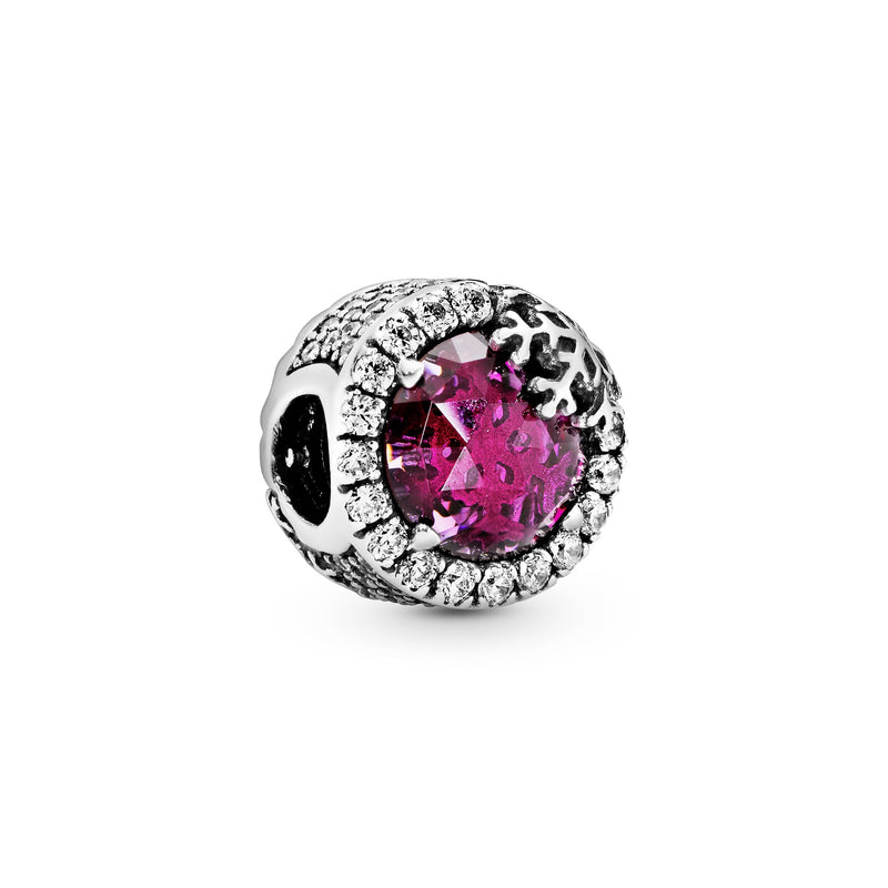 Snowflake silver charm with cerise crystal and clear cubic zirconia