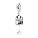 Birdcage openable silver dangle with clear cubic zirconia