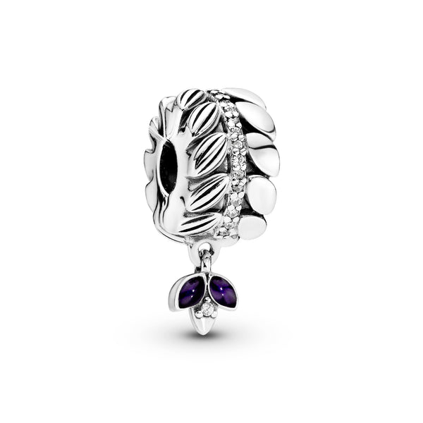 Seeds silver clip with clear cubic zirconia and purple enamel