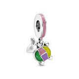 Rabbit lantern silver dangle with clear cubic zirconia, pink, purple, green and yellow enamel