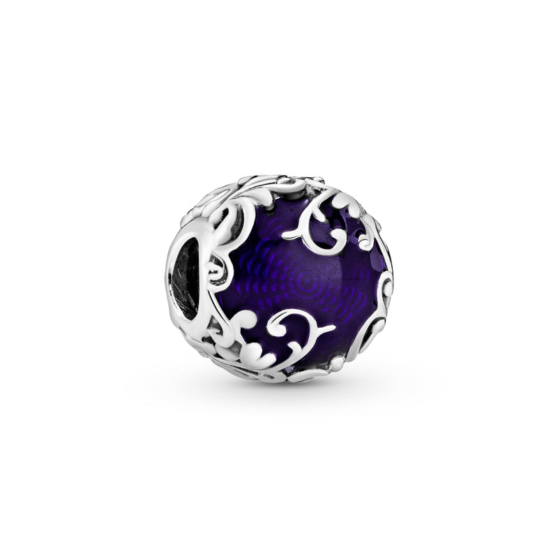 Regal pattern silver charm with purple enamel