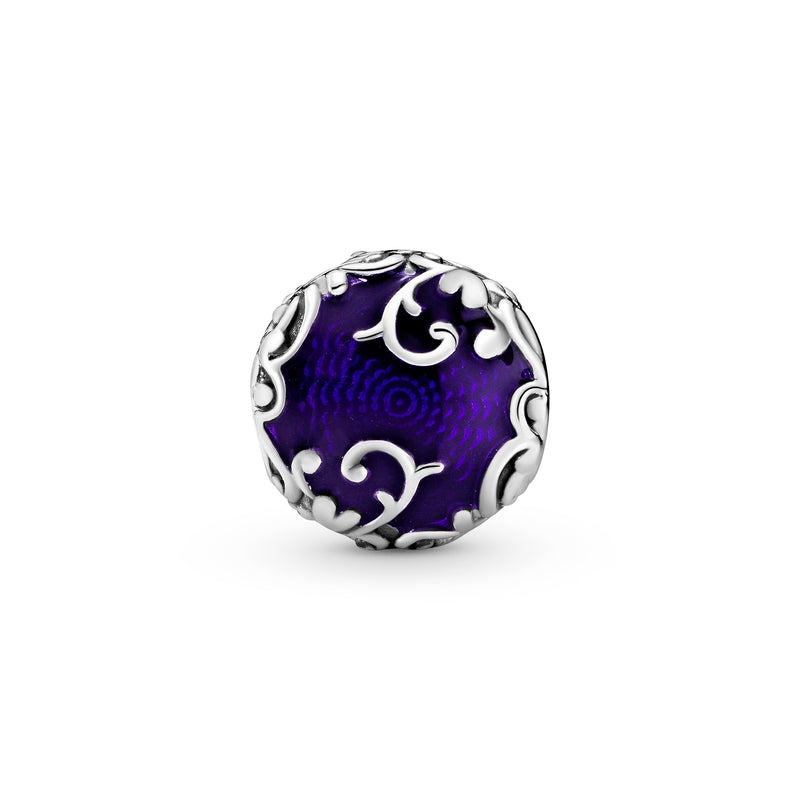 Regal pattern silver charm with purple enamel