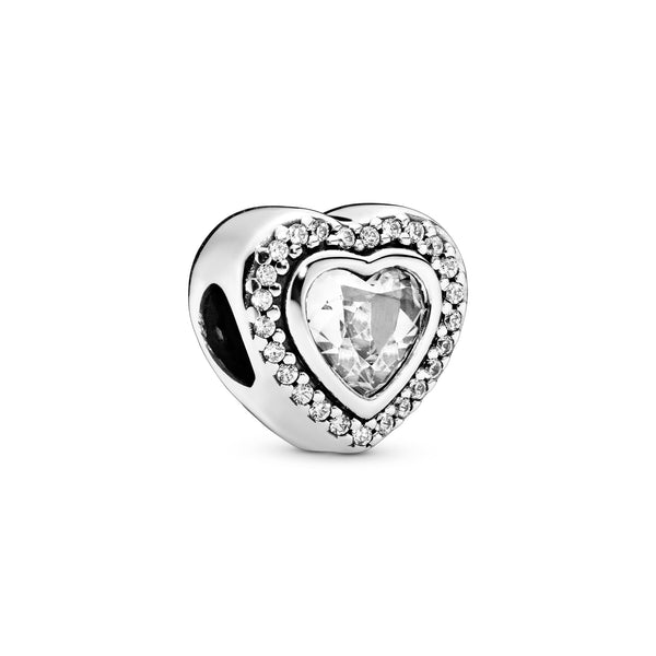 Heart silver charm with clear cubic zirconia