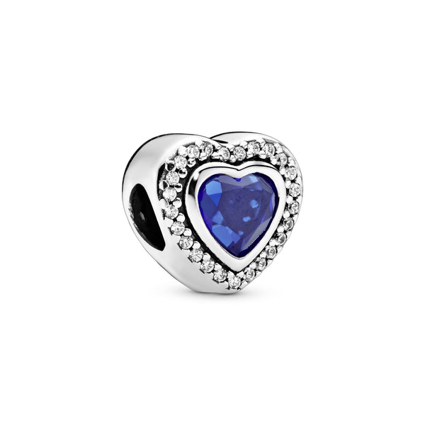 Heart silver charm with night blue crystal and clear cubic zirconia