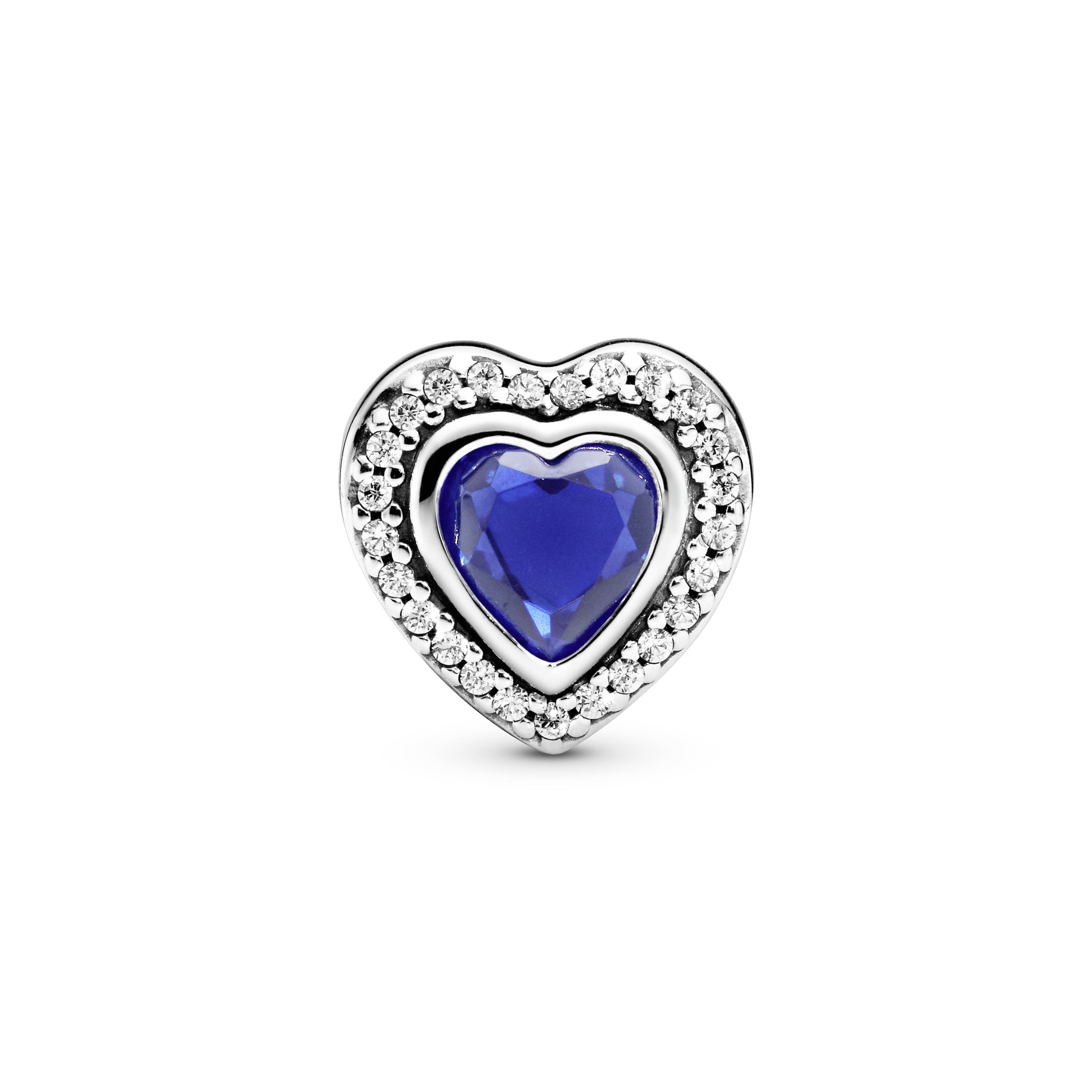 Heart silver charm with night blue crystal and clear cubic zirconia
